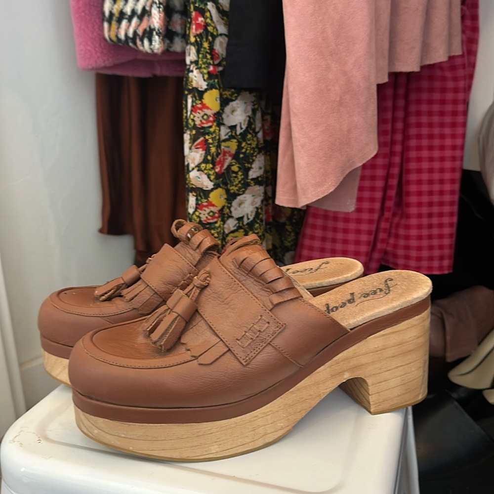 Free People Tan Leather Platform Shoe